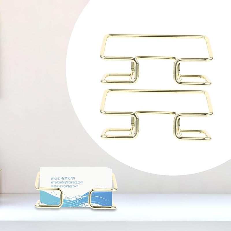 Gold Metal Business Card Holder 2 Pcs Vertical Desk Organizer Office Reception Display Stand - Image 5
